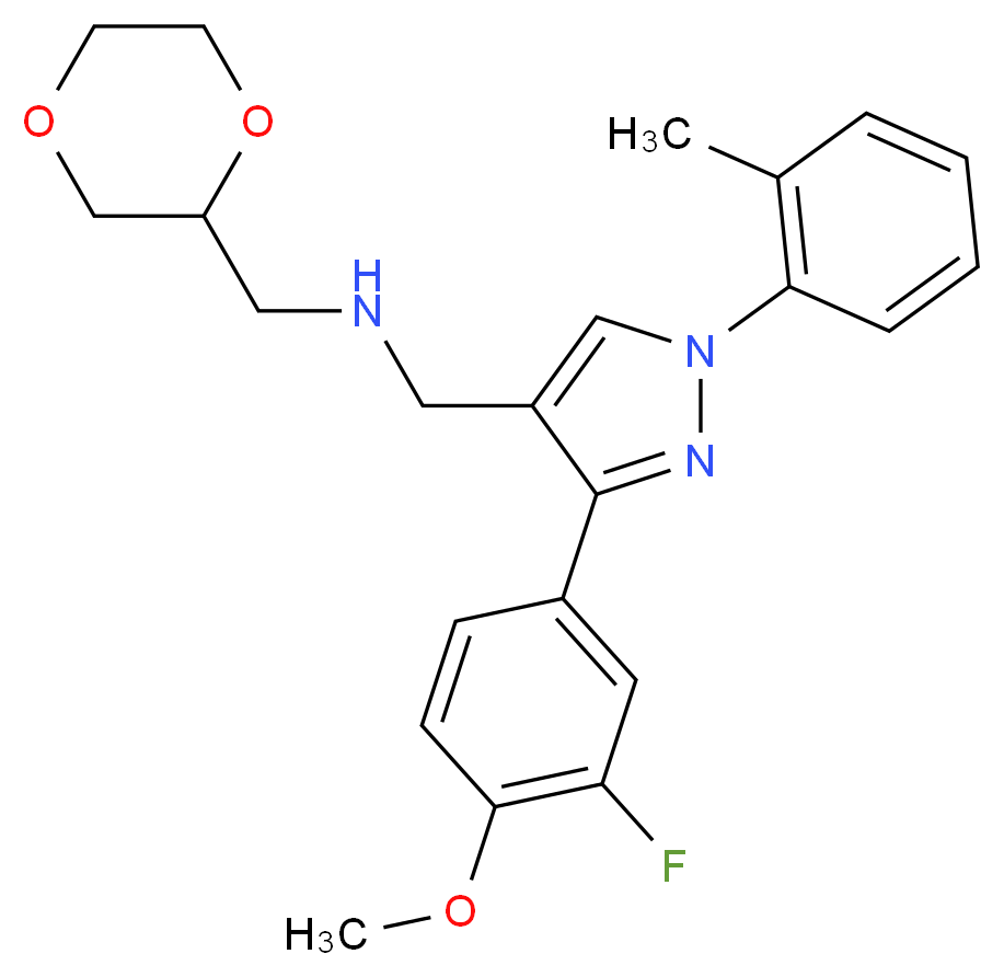 (1,4-dioxan-2-ylmethyl){[3-(3-fluoro-4-methoxyphenyl)-1-(2-methylphenyl)-1H-pyrazol-4-yl]methyl}amine_分子结构_CAS_)