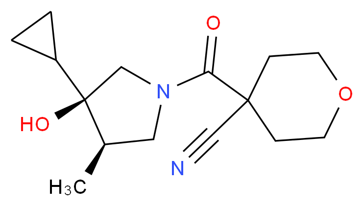 4-{[(3R*,4R*)-3-cyclopropyl-3-hydroxy-4-methyl-1-pyrrolidinyl]carbonyl}tetrahydro-2H-pyran-4-carbonitrile_分子结构_CAS_)