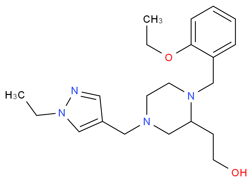 2-{1-(2-ethoxybenzyl)-4-[(1-ethyl-1H-pyrazol-4-yl)methyl]-2-piperazinyl}ethanol_分子结构_CAS_)