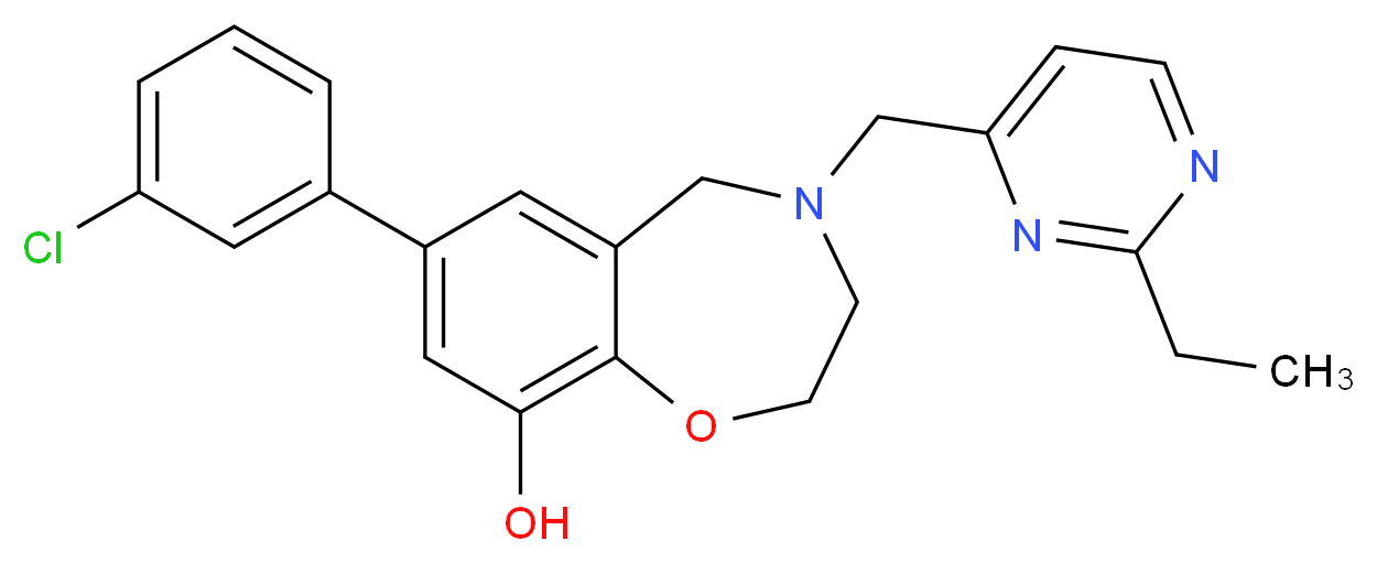 7-(3-chlorophenyl)-4-[(2-ethylpyrimidin-4-yl)methyl]-2,3,4,5-tetrahydro-1,4-benzoxazepin-9-ol_分子结构_CAS_)