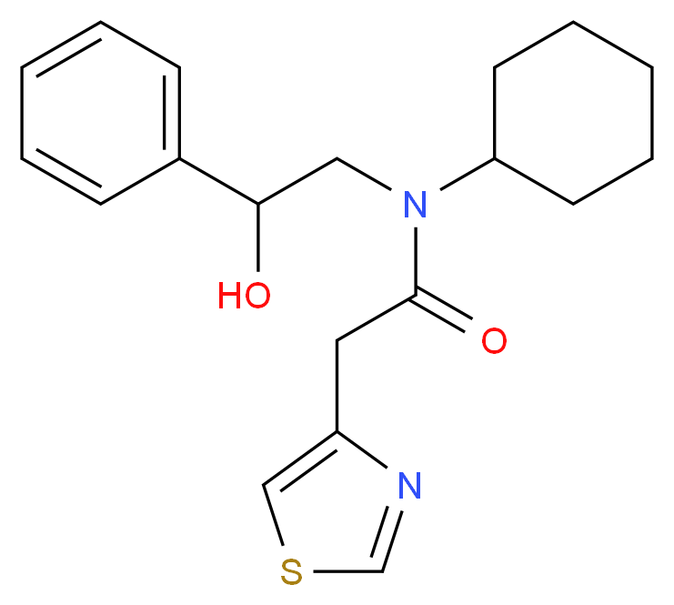 N-cyclohexyl-N-(2-hydroxy-2-phenylethyl)-2-(1,3-thiazol-4-yl)acetamide_分子结构_CAS_)