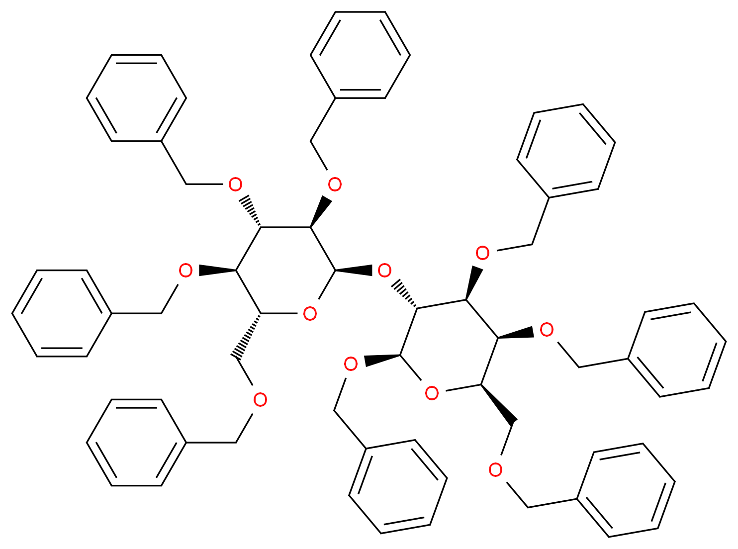 (2R,3R,4S,5S,6R)-2,4,5-tris(benzyloxy)-6-[(benzyloxy)methyl]-3-{[(2R,3R,4S,5R,6R)-3,4,5-tris(benzyloxy)-6-[(benzyloxy)methyl]oxan-2-yl]oxy}oxane_分子结构_CAS_64694-20-8