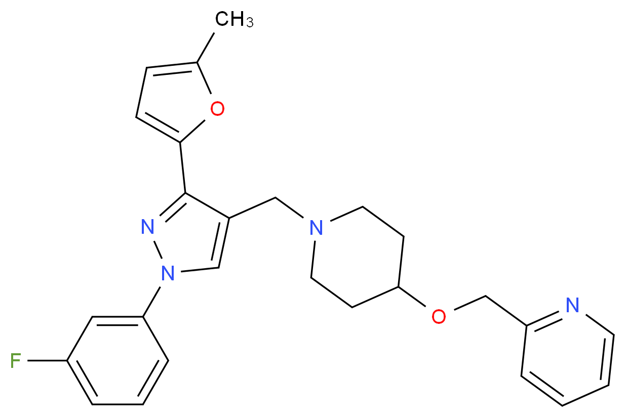 2-{[(1-{[1-(3-fluorophenyl)-3-(5-methyl-2-furyl)-1H-pyrazol-4-yl]methyl}-4-piperidinyl)oxy]methyl}pyridine_分子结构_CAS_)