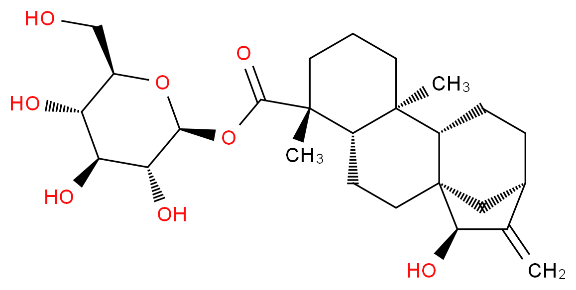 (2S,3R,4S,5S,6R)-3,4,5-trihydroxy-6-(hydroxymethyl)oxan-2-yl (1R,4S,5R,9S,10S,13R,15R)-15-hydroxy-5,9-dimethyl-14-methylidenetetracyclo[11.2.1.0<sup>1</sup>,<sup>1</sup><sup>0</sup>.0<sup>4</sup>,<sup>9</sup>]hexadecane-5-carboxylate_分子结构_CAS_60129-63-7