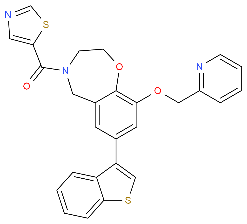 7-(1-benzothien-3-yl)-9-(2-pyridinylmethoxy)-4-(1,3-thiazol-5-ylcarbonyl)-2,3,4,5-tetrahydro-1,4-benzoxazepine_分子结构_CAS_)