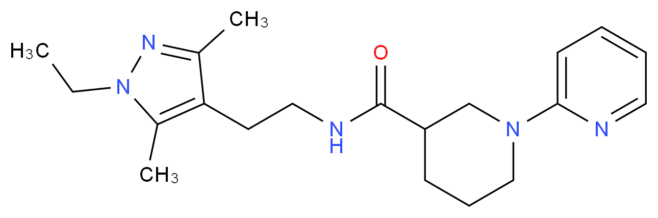 N-[2-(1-ethyl-3,5-dimethyl-1H-pyrazol-4-yl)ethyl]-1-pyridin-2-ylpiperidine-3-carboxamide_分子结构_CAS_)