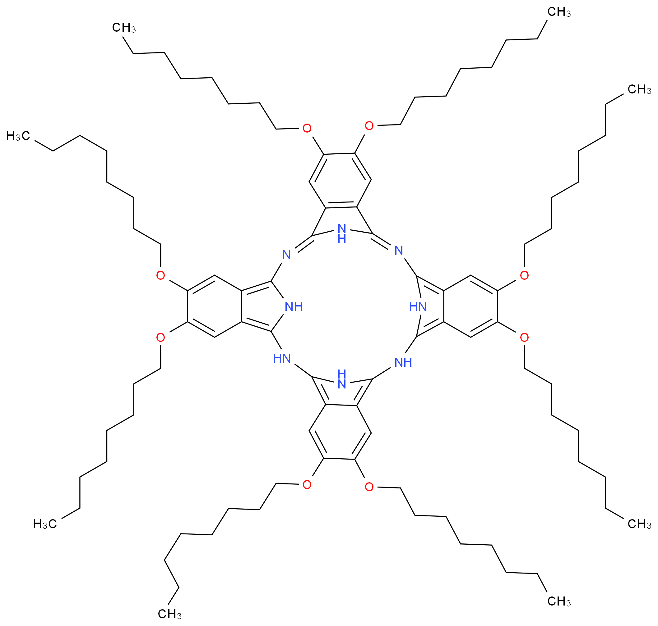 6,7,15,16,24,25,33,34-octakis(octyloxy)-2,11,20,29,37,38,39,40-octaazanonacyclo[28.6.1.1<sup>3</sup>,<sup>1</sup><sup>0</sup>.1<sup>1</sup><sup>2</sup>,<sup>1</sup><sup>9</sup>.1<sup>2</sup><sup>1</sup>,<sup>2</sup><sup>8</sup>.0<sup>4</sup>,<sup>9</sup>.0<sup>1</sup><sup>3</sup>,<sup>1</sup><sup>8</sup>.0<sup>2</sup><sup>2</sup>,<sup>2</sup><sup>7</sup>.0<sup>3</sup><sup>1</sup>,<sup>3</sup><sup>6</sup>]tetraconta-1,3,5,7,9,12,14,16,18,21,23,25,27,29,31,33,35-heptadecaene_分子结构_CAS_119457-81-7