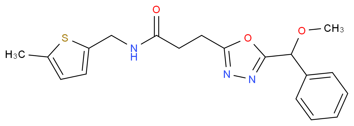 3-{5-[methoxy(phenyl)methyl]-1,3,4-oxadiazol-2-yl}-N-[(5-methyl-2-thienyl)methyl]propanamide_分子结构_CAS_)