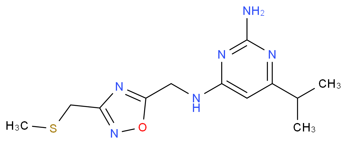 6-isopropyl-N~4~-({3-[(methylthio)methyl]-1,2,4-oxadiazol-5-yl}methyl)pyrimidine-2,4-diamine_分子结构_CAS_)