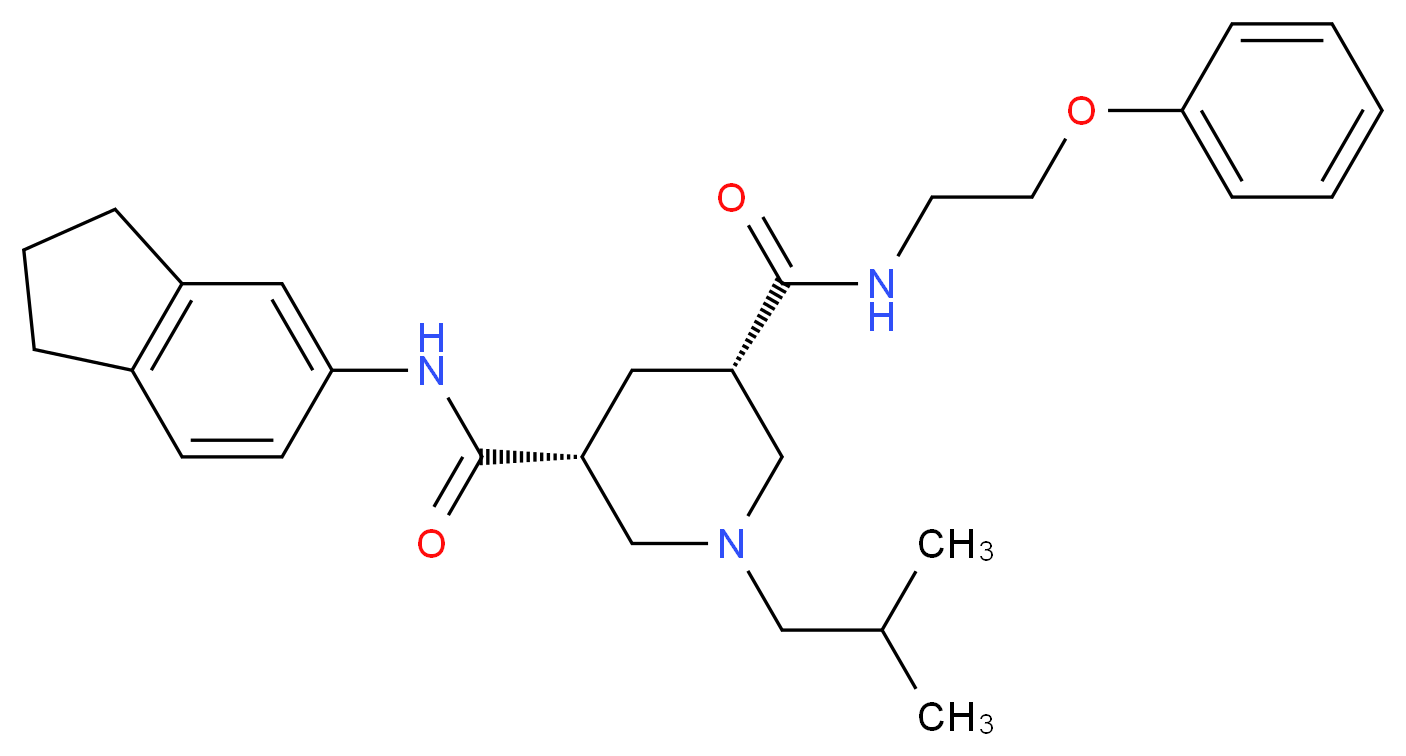 (3R,5S)-N-(2,3-dihydro-1H-inden-5-yl)-1-isobutyl-N'-(2-phenoxyethyl)-3,5-piperidinedicarboxamide_分子结构_CAS_)