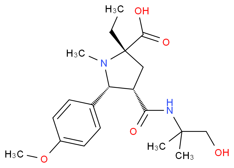(2S*,4S*,5R*)-2-ethyl-4-{[(2-hydroxy-1,1-dimethylethyl)amino]carbonyl}-5-(4-methoxyphenyl)-1-methylpyrrolidine-2-carboxylic acid_分子结构_CAS_)