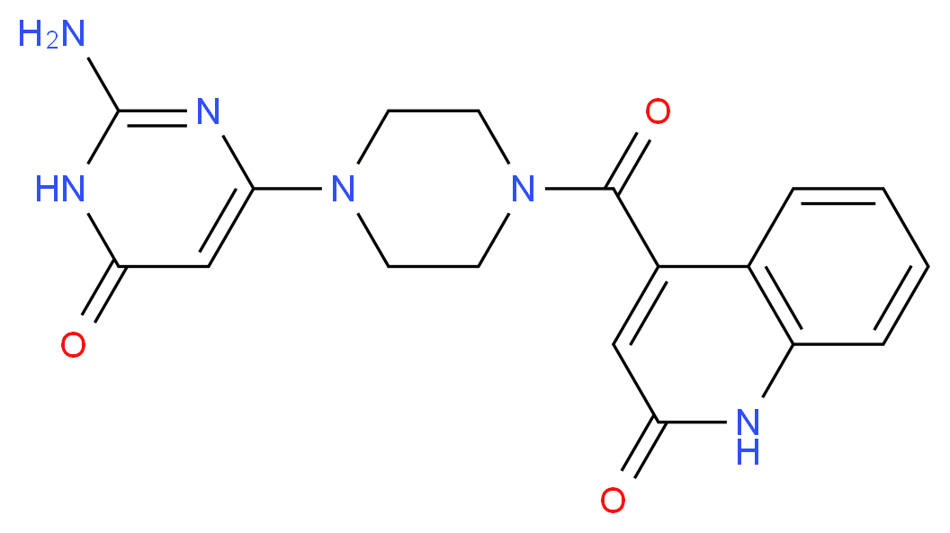 4-{[4-(2-amino-6-oxo-1,6-dihydro-4-pyrimidinyl)-1-piperazinyl]carbonyl}-2(1H)-quinolinone_分子结构_CAS_)