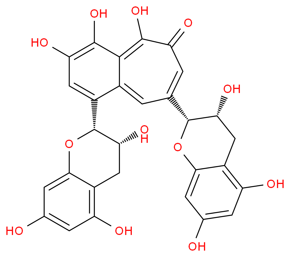 3,4,5-trihydroxy-1,8-bis[(2R,3R)-3,5,7-trihydroxy-3,4-dihydro-2H-1-benzopyran-2-yl]-6H-benzo[7]annulen-6-one_分子结构_CAS_4670-05-7