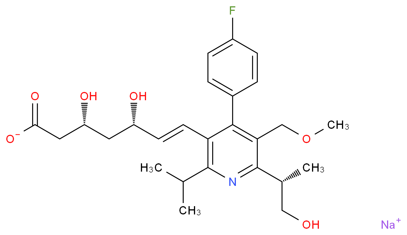 sodium (3R,5S,6E)-7-[4-(4-fluorophenyl)-6-[(2S)-1-hydroxypropan-2-yl]-5-(methoxymethyl)-2-(propan-2-yl)pyridin-3-yl]-3,5-dihydroxyhept-6-enoate_分子结构_CAS_189060-31-9