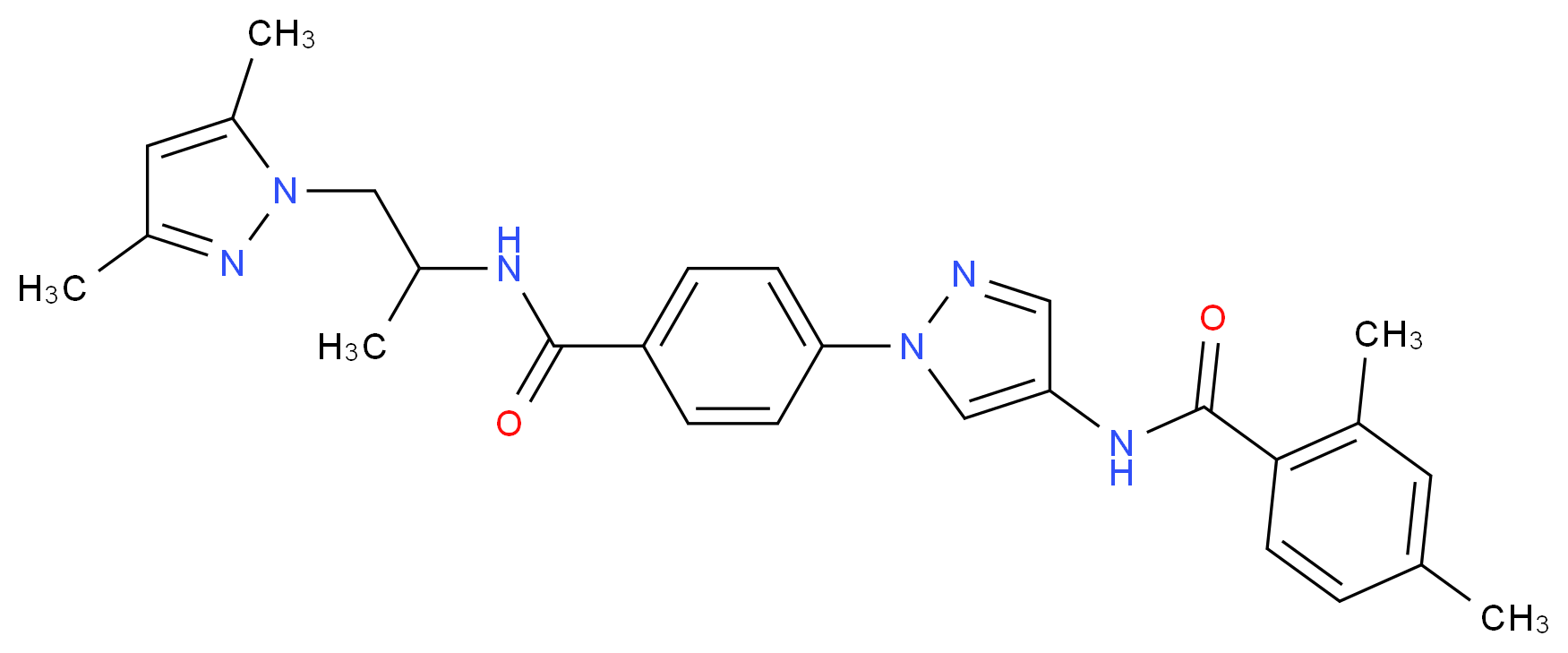N-{1-[4-({[2-(3,5-dimethyl-1H-pyrazol-1-yl)-1-methylethyl]amino}carbonyl)phenyl]-1H-pyrazol-4-yl}-2,4-dimethylbenzamide_分子结构_CAS_)