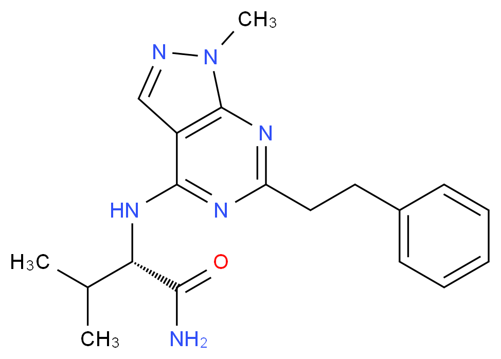 N~2~-[1-methyl-6-(2-phenylethyl)-1H-pyrazolo[3,4-d]pyrimidin-4-yl]-L-valinamide_分子结构_CAS_)