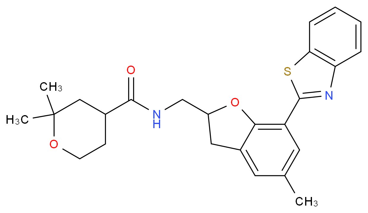 N-{[7-(1,3-benzothiazol-2-yl)-5-methyl-2,3-dihydro-1-benzofuran-2-yl]methyl}-2,2-dimethyltetrahydro-2H-pyran-4-carboxamide_分子结构_CAS_)