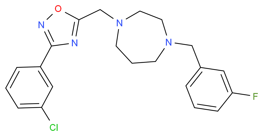 1-{[3-(3-chlorophenyl)-1,2,4-oxadiazol-5-yl]methyl}-4-(3-fluorobenzyl)-1,4-diazepane_分子结构_CAS_)