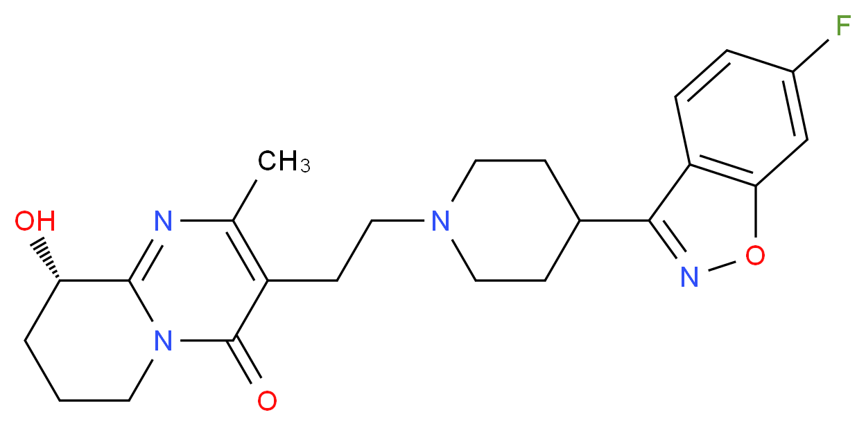 (9S)-3-{2-[4-(6-fluoro-1,2-benzoxazol-3-yl)piperidin-1-yl]ethyl}-9-hydroxy-2-methyl-4H,6H,7H,8H,9H-pyrido[1,2-a]pyrimidin-4-one_分子结构_CAS_144598-75-4