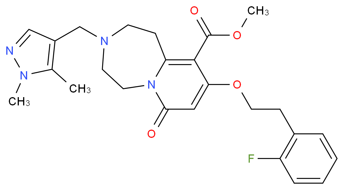 methyl 3-[(1,5-dimethyl-1H-pyrazol-4-yl)methyl]-9-[2-(2-fluorophenyl)ethoxy]-7-oxo-1,2,3,4,5,7-hexahydropyrido[1,2-d][1,4]diazepine-10-carboxylate_分子结构_CAS_)