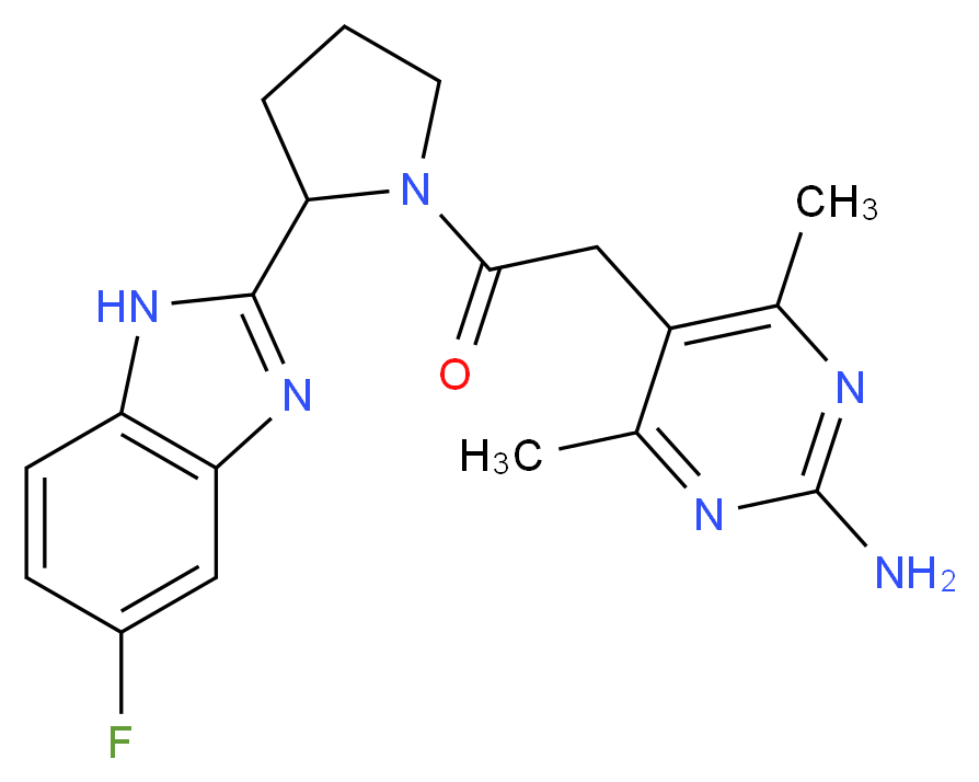 5-{2-[2-(5-fluoro-1H-benzimidazol-2-yl)-1-pyrrolidinyl]-2-oxoethyl}-4,6-dimethyl-2-pyrimidinamine_分子结构_CAS_)