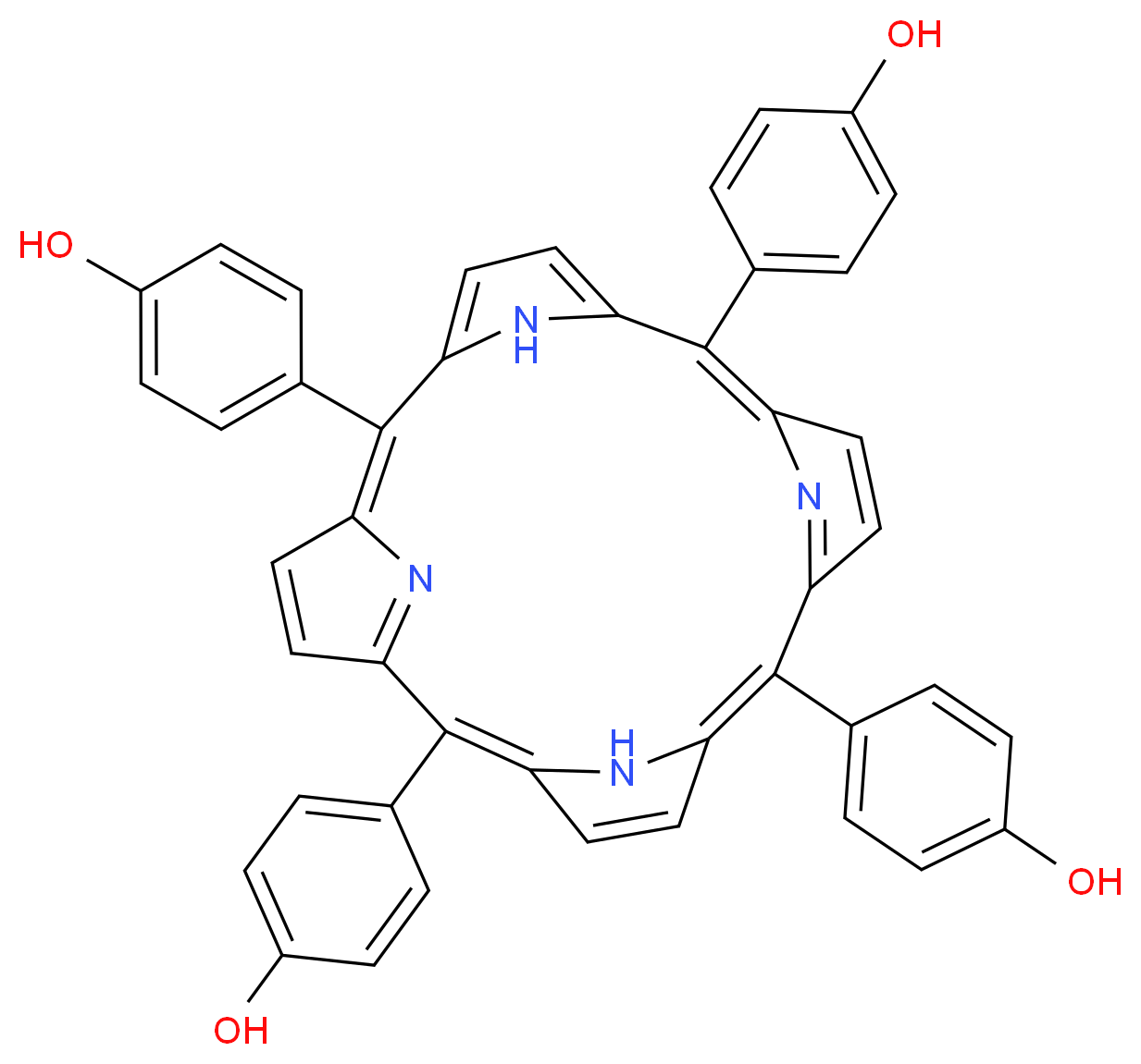 4-[7,12,17-tris(4-hydroxyphenyl)-21,22,23,24-tetraazapentacyclo[16.2.1.1<sup>3</sup>,<sup>6</sup>.1<sup>8</sup>,<sup>1</sup><sup>1</sup>.1<sup>1</sup><sup>3</sup>,<sup>1</sup><sup>6</sup>]tetracosa-1,3(24),4,6,8,10,12,14,16(22),17,19-undecaen-2-yl]phenol_分子结构_CAS_51094-17-8