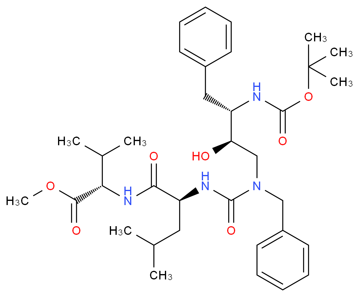 methyl (2S)-2-[(2S)-2-({benzyl[(2R,3S)-3-{[(tert-butoxy)carbonyl]amino}-2-hydroxy-4-phenylbutyl]carbamoyl}amino)-4-methylpentanamido]-3-methylbutanoate_分子结构_CAS_398515-96-3