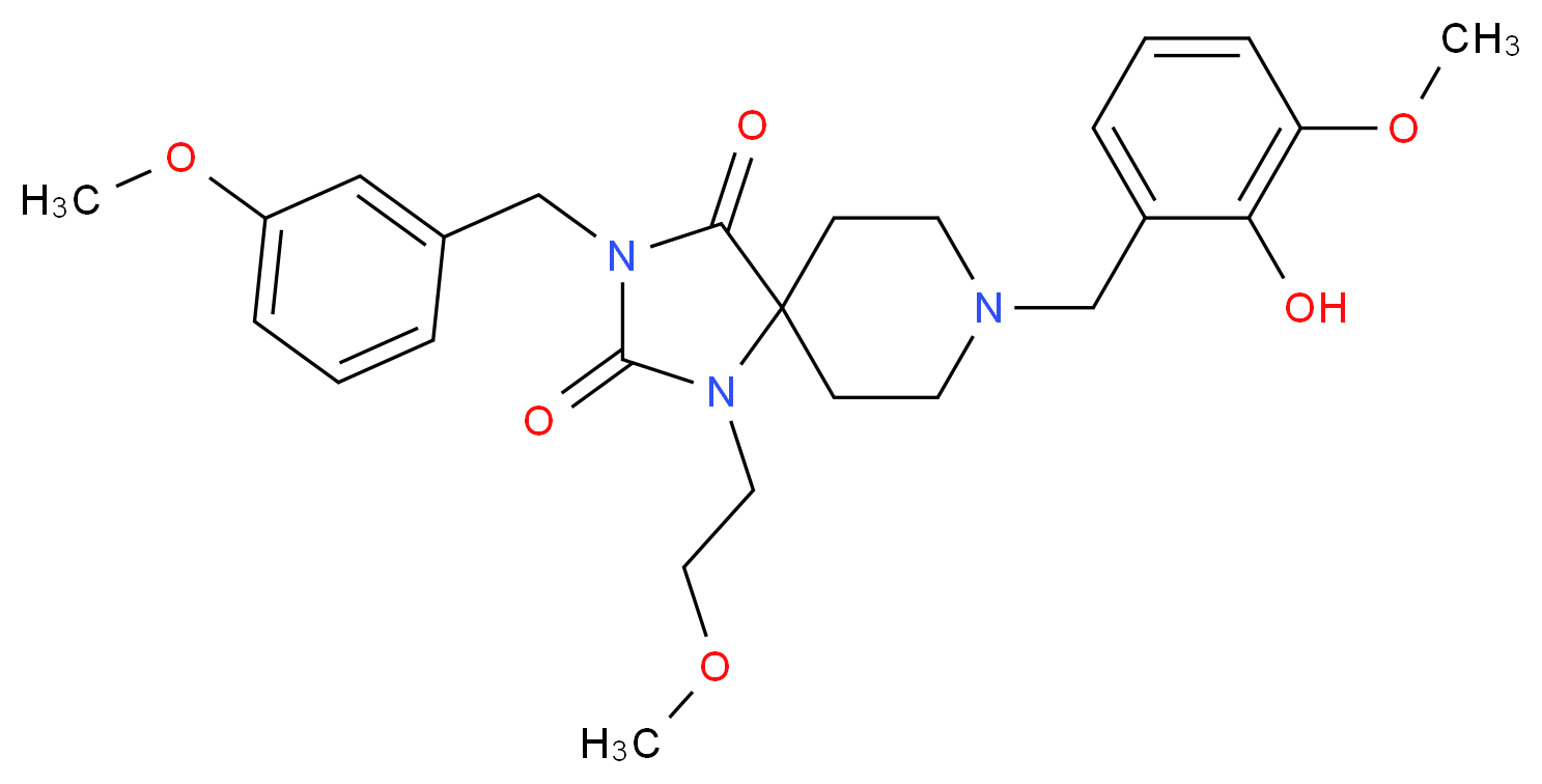 8-(2-hydroxy-3-methoxybenzyl)-3-(3-methoxybenzyl)-1-(2-methoxyethyl)-1,3,8-triazaspiro[4.5]decane-2,4-dione_分子结构_CAS_)