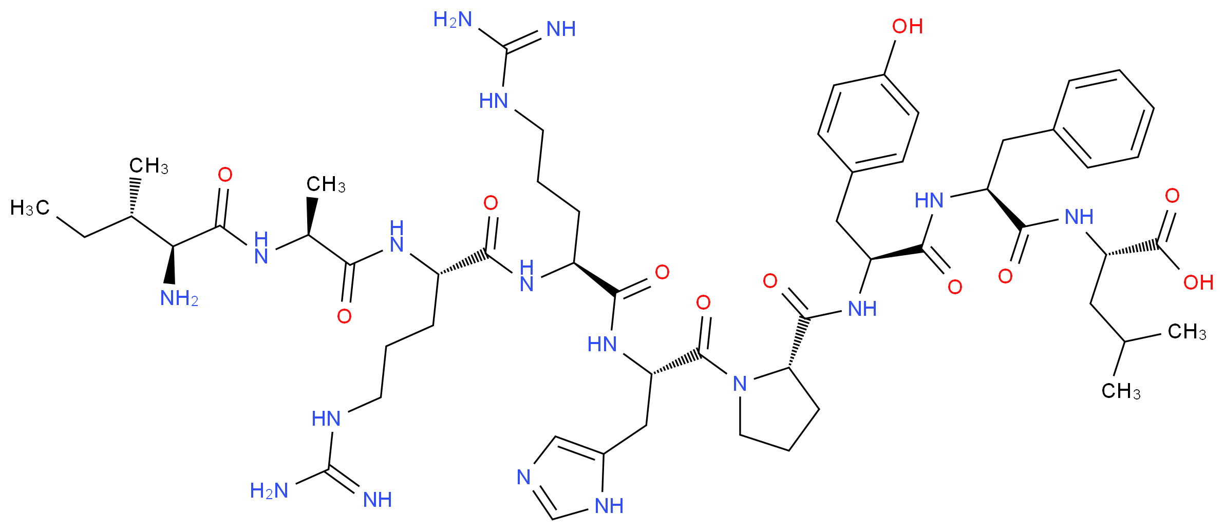 (2S)-2-[(2S)-2-[(2S)-2-{[(2S)-1-[(2S)-2-[(2S)-2-[(2S)-2-[(2S)-2-[(2S,3S)-2-amino-3-methylpentanamido]propanamido]-5-carbamimidamidopentanamido]-5-carbamimidamidopentanamido]-3-(1H-imidazol-5-yl)propanoyl]pyrrolidin-2-yl]formamido}-3-(4-hydroxyphenyl)propanamido]-3-phenylpropanamido]-4-methylpentanoic acid_分子结构_CAS_103131-69-7