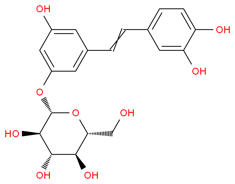 (2S,3R,4S,5S,6R)-2-{3-[2-(3,4-dihydroxyphenyl)ethenyl]-5-hydroxyphenoxy}-6-(hydroxymethyl)oxane-3,4,5-triol_分子结构_CAS_29884-49-9