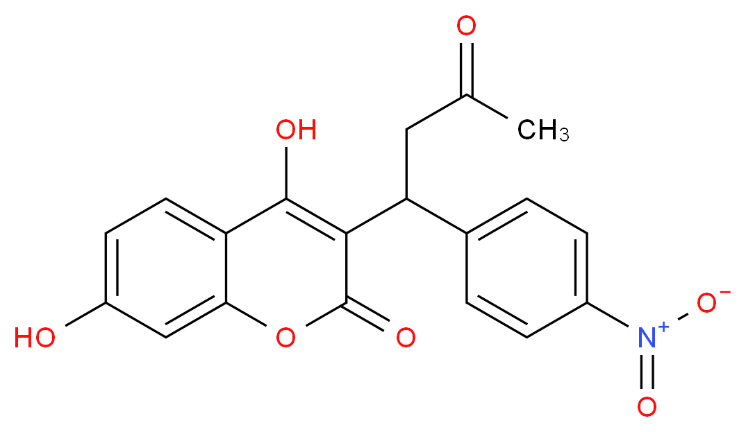 4,7-dihydroxy-3-[1-(4-nitrophenyl)-3-oxobutyl]-2H-chromen-2-one_分子结构_CAS_64180-12-7