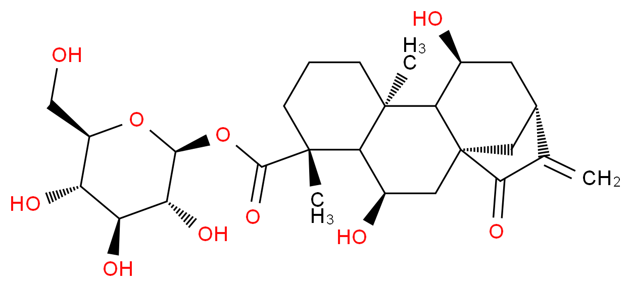 (2S,3R,4S,5S,6R)-3,4,5-trihydroxy-6-(hydroxymethyl)oxan-2-yl (1S,3R,4S,5R,9S,10S,11S)-3,11-dihydroxy-5,9-dimethyl-14-methylidene-15-oxotetracyclo[11.2.1.0<sup>1</sup>,<sup>1</sup><sup>0</sup>.0<sup>4</sup>,<sup>9</sup>]hexadecane-5-carboxylate_分子结构_CAS_81263-97-0