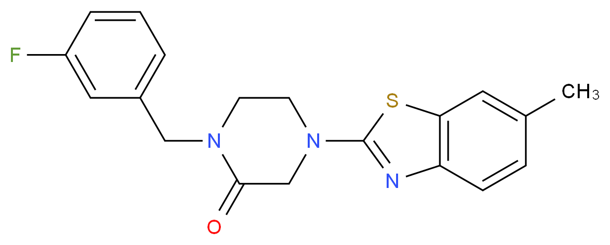 1-(3-fluorobenzyl)-4-(6-methyl-1,3-benzothiazol-2-yl)-2-piperazinone_分子结构_CAS_)