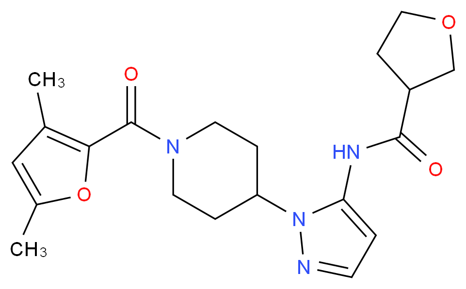 N-{1-[1-(3,5-dimethyl-2-furoyl)-4-piperidinyl]-1H-pyrazol-5-yl}tetrahydro-3-furancarboxamide_分子结构_CAS_)