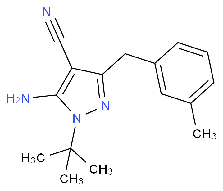 5-amino-1-tert-butyl-3-[(3-methylphenyl)methyl]-1H-pyrazole-4-carbonitrile_分子结构_CAS_1185162-28-0