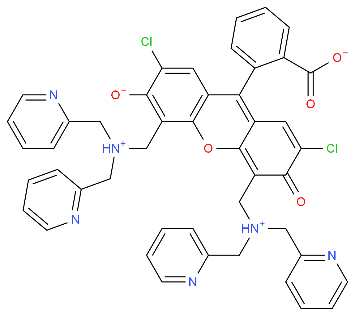 2-[4,5-bis({[bis(pyridin-2-ylmethyl)azaniumyl]methyl})-2,7-dichloro-6-oxido-3-oxo-3H-xanthen-9-yl]benzoate_分子结构_CAS_288574-78-7