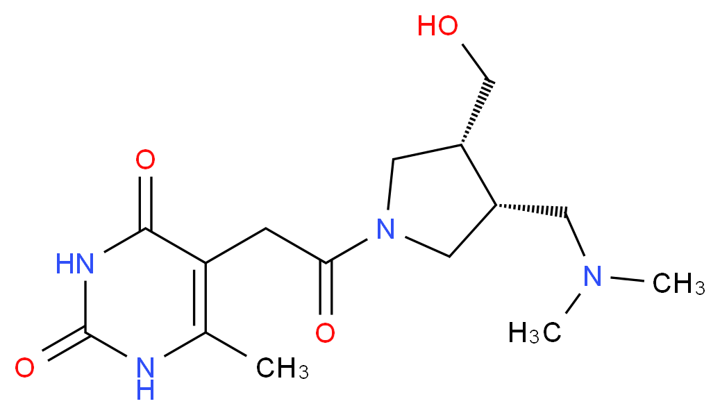 5-{2-[(3R*,4R*)-3-[(dimethylamino)methyl]-4-(hydroxymethyl)-1-pyrrolidinyl]-2-oxoethyl}-6-methyl-2,4(1H,3H)-pyrimidinedione_分子结构_CAS_)