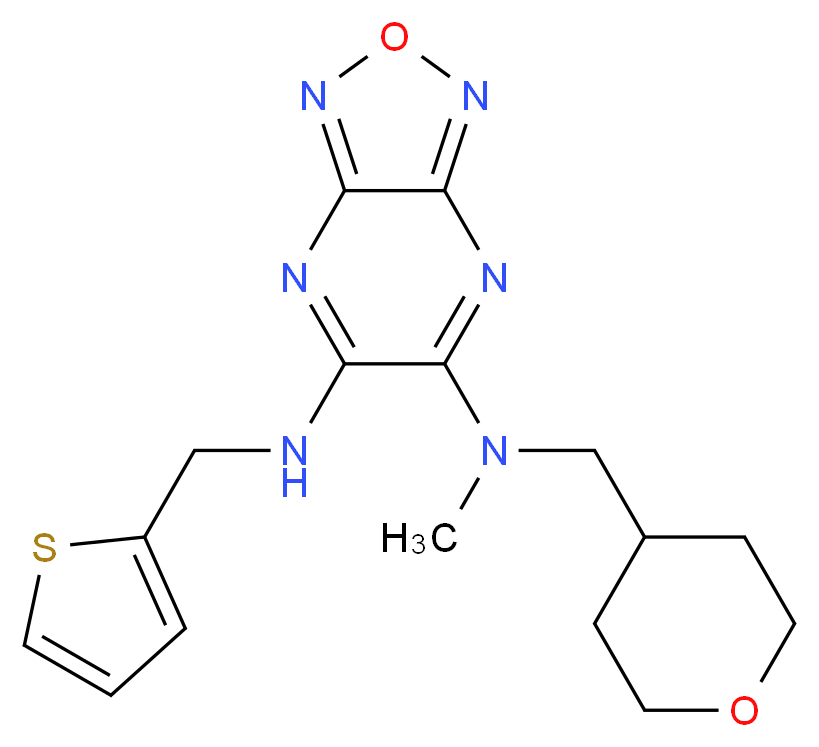 N-methyl-N-(tetrahydro-2H-pyran-4-ylmethyl)-N'-(2-thienylmethyl)[1,2,5]oxadiazolo[3,4-b]pyrazine-5,6-diamine_分子结构_CAS_)