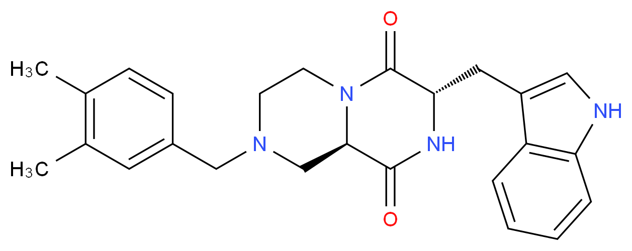 (3S,9aR)-8-(3,4-dimethylbenzyl)-3-(1H-indol-3-ylmethyl)tetrahydro-2H-pyrazino[1,2-a]pyrazine-1,4(3H,6H)-dione_分子结构_CAS_)