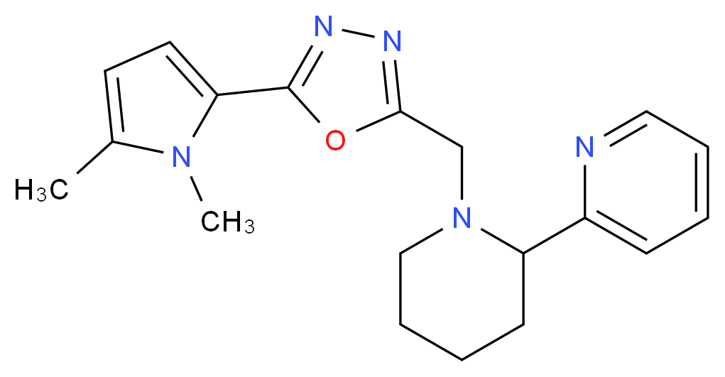 2-(1-{[5-(1,5-dimethyl-1H-pyrrol-2-yl)-1,3,4-oxadiazol-2-yl]methyl}-2-piperidinyl)pyridine_分子结构_CAS_)