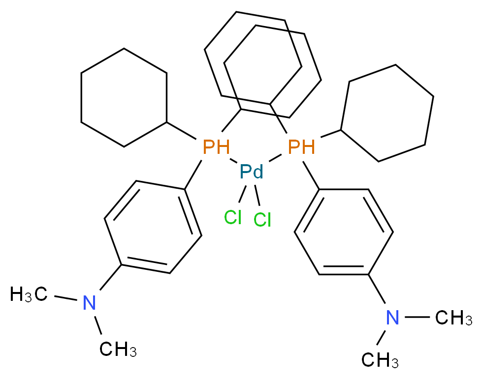 4-{dicyclohexyl[dichloro({dicyclohexyl[4-(dimethylamino)phenyl]-λ<sup>5</sup>-phosphanyl})palladio]-λ<sup>5</sup>-phosphanyl}-N,N-dimethylaniline_分子结构_CAS_945375-77-9