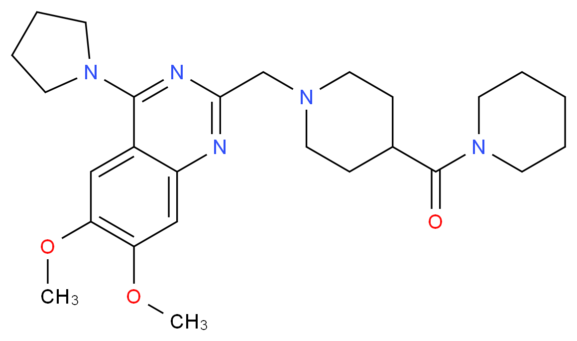 6,7-dimethoxy-2-{[4-(1-piperidinylcarbonyl)-1-piperidinyl]methyl}-4-(1-pyrrolidinyl)quinazoline_分子结构_CAS_)
