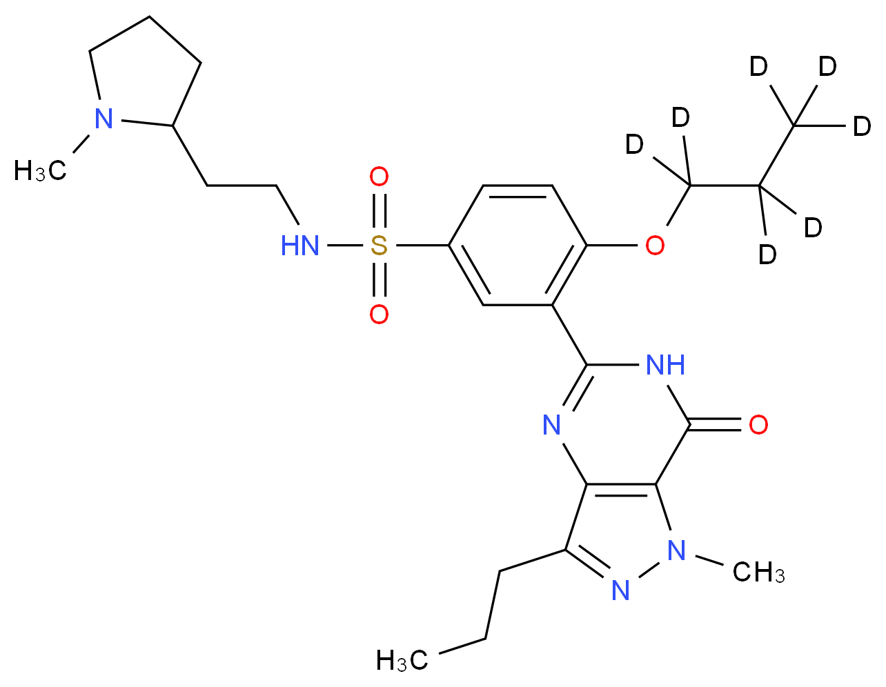 3-{1-methyl-7-oxo-3-propyl-1H,6H,7H-pyrazolo[4,3-d]pyrimidin-5-yl}-N-[2-(1-methylpyrrolidin-2-yl)ethyl]-4-(<sup>2</sup>H<sub>7</sub>)propoxybenzene-1-sulfonamide_分子结构_CAS_1175992-76-3