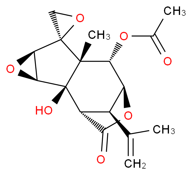 (1'S,2R,2'R,3'S,5'R,7'R,8'S,9'S,12'R)-2'-hydroxy-7'-methyl-11'-oxo-12'-(prop-1-en-2-yl)-4',10'-dioxaspiro[oxirane-2,6'-tetracyclo[7.2.1.0<sup>2</sup>,<sup>7</sup>.0<sup>3</sup>,<sup>5</sup>]dodecane]-8'-yl acetate_分子结构_CAS_2749-28-2