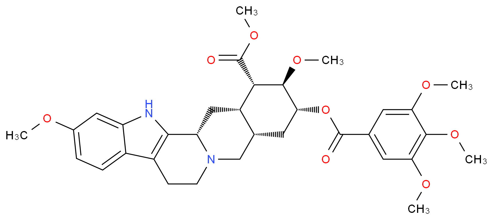 methyl (1S,15S,17R,18R,19S,20S)-6,18-dimethoxy-17-(3,4,5-trimethoxybenzoyloxy)-3,13-diazapentacyclo[11.8.0.0<sup>2</sup>,<sup>1</sup><sup>0</sup>.0<sup>4</sup>,<sup>9</sup>.0<sup>1</sup><sup>5</sup>,<sup>2</sup><sup>0</sup>]henicosa-2(10),4,6,8-tetraene-19-carboxylate_分子结构_CAS_482-85-9