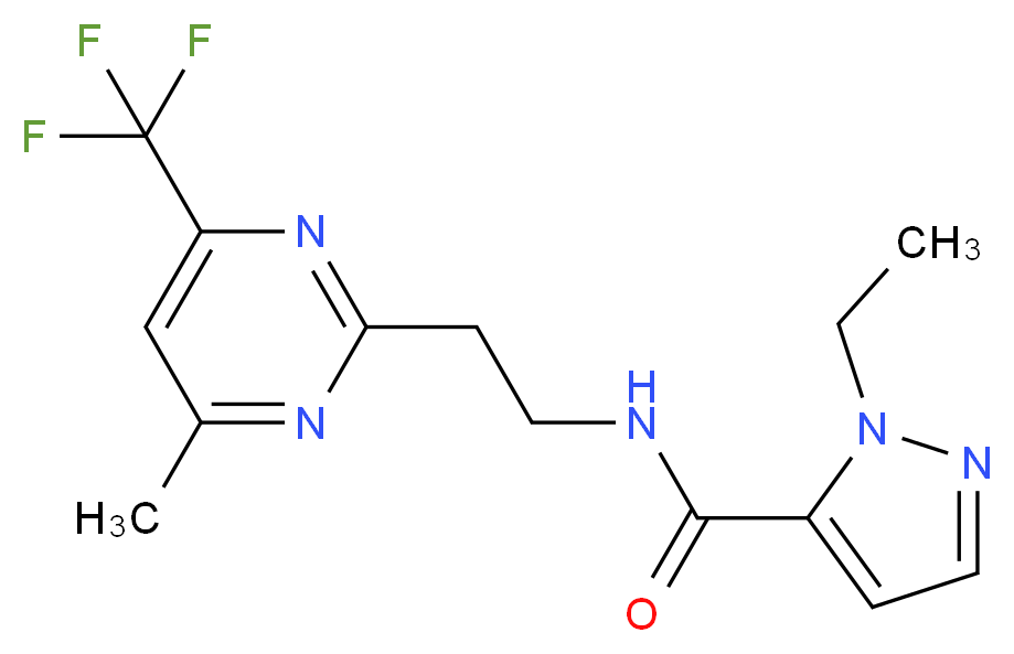 1-ethyl-N-{2-[4-methyl-6-(trifluoromethyl)pyrimidin-2-yl]ethyl}-1H-pyrazole-5-carboxamide_分子结构_CAS_)