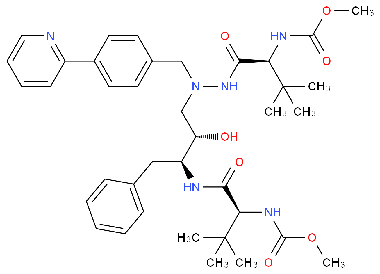 methyl N-[(1S)-1-{N'-[(2S,3S)-2-hydroxy-3-[(2S)-2-[(methoxycarbonyl)amino]-3,3-dimethylbutanamido]-4-phenylbutyl]-N'-{[4-(pyridin-2-yl)phenyl]methyl}hydrazinecarbonyl}-2,2-dimethylpropyl]carbamate_分子结构_CAS_198904-31-3
