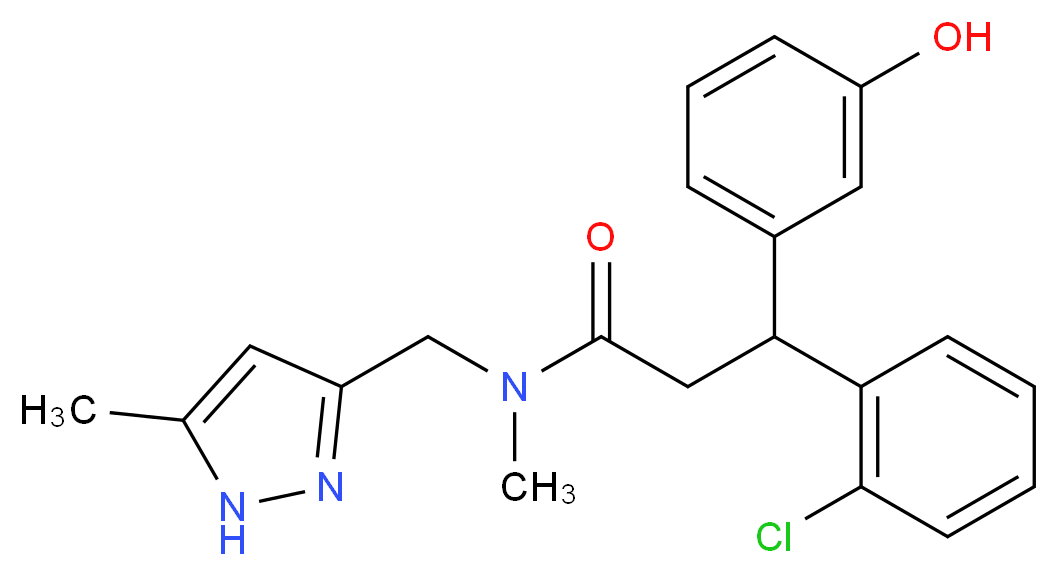 3-(2-chlorophenyl)-3-(3-hydroxyphenyl)-N-methyl-N-[(5-methyl-1H-pyrazol-3-yl)methyl]propanamide_分子结构_CAS_)
