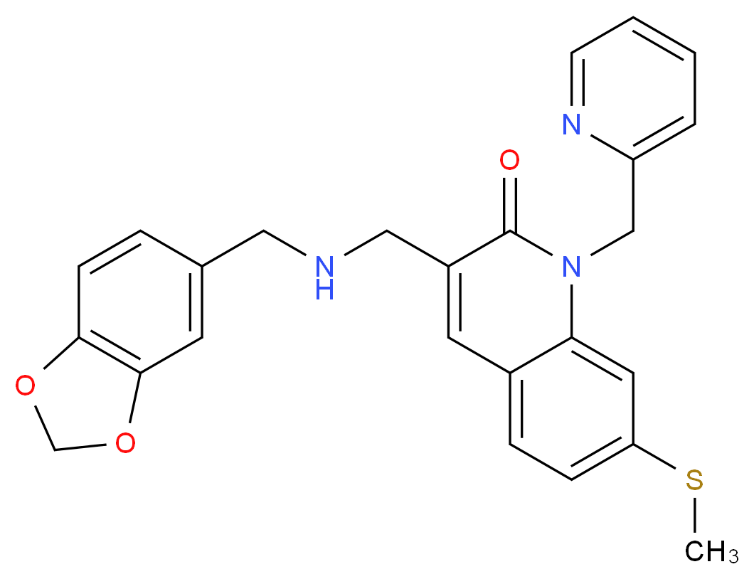 3-{[(1,3-benzodioxol-5-ylmethyl)amino]methyl}-7-(methylthio)-1-(2-pyridinylmethyl)-2(1H)-quinolinone_分子结构_CAS_)