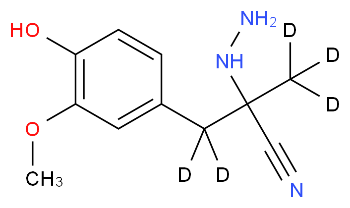 2-hydrazinyl-3-(4-hydroxy-3-methoxyphenyl)-2-(<sup>2</sup>H<sub>3</sub>)methyl(<sup>2</sup>H<sub>2</sub>)propanenitrile_分子结构_CAS_1189658-77-2